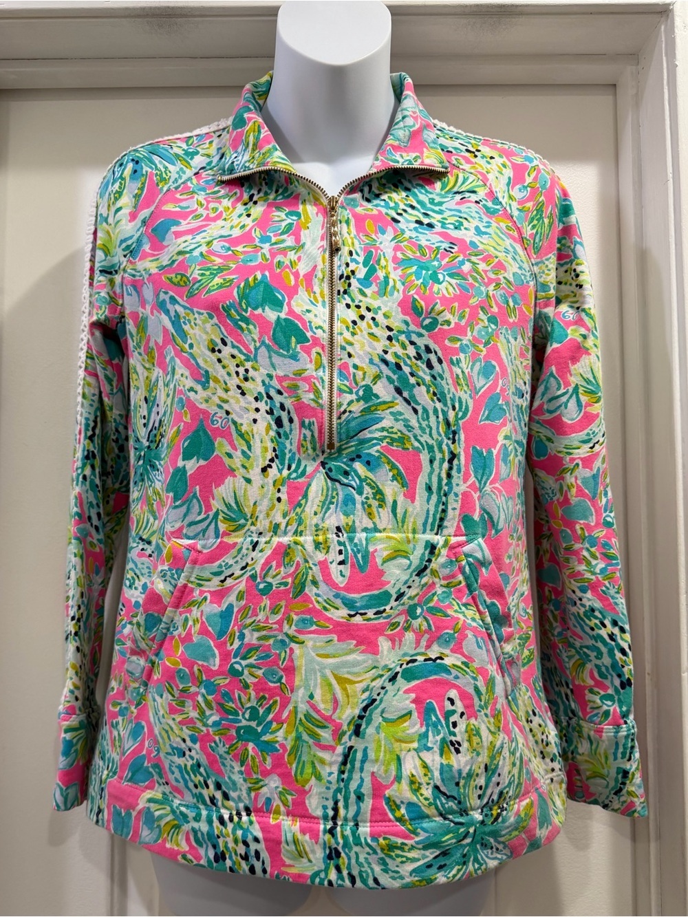 Lilly Pulitzer Skipper Pullover Half Zip Tropical Floral Size XS